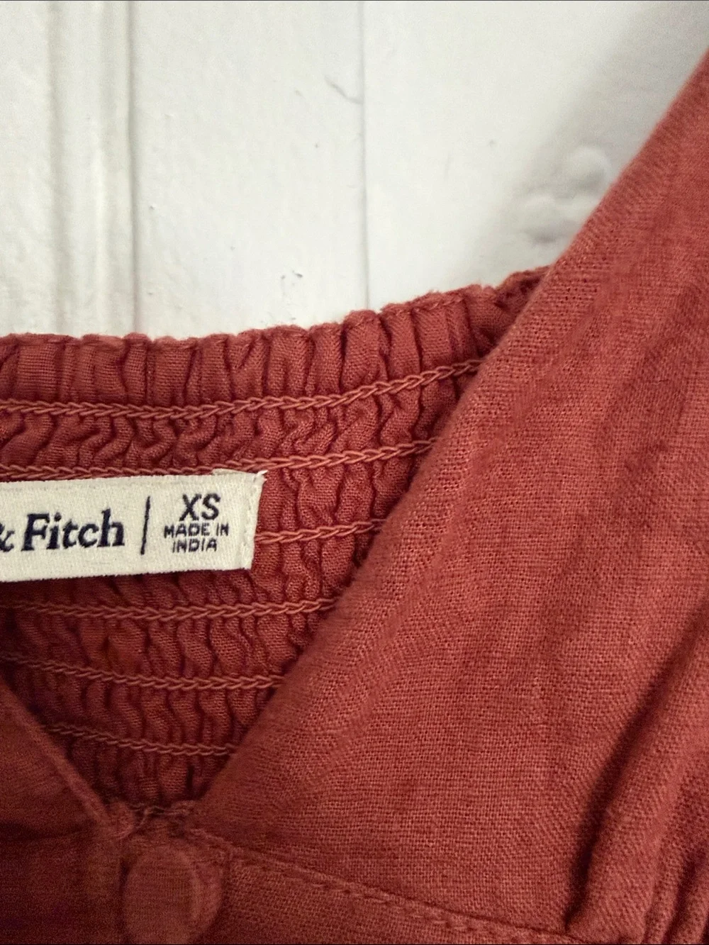 Abercrombie & Fitch Linen Blend Button-Front Maxi Dress Rust Brown XS